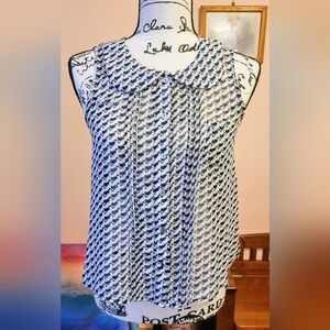 Free People Vintage Button Down Peter Pan Collar Geo Top, Mixed Media, EUC XS